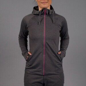 RAB Top-Out Hoody Jacket Womens Large Gray Full Zip Hooded Thumbholes Stretch